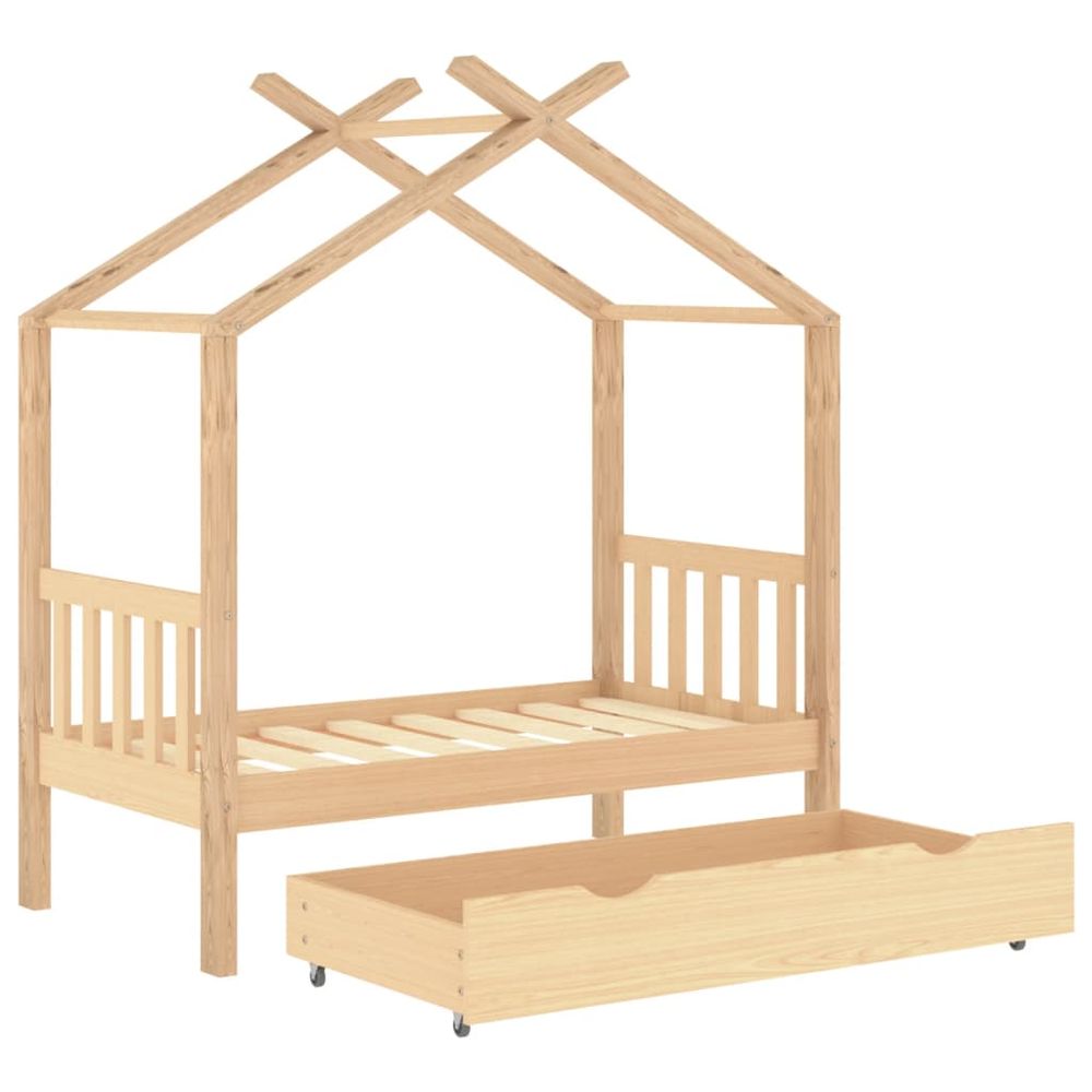 vidaXL Kids Bed Frame with a Drawer Solid Pine Wood 70x140 cm vidaXL