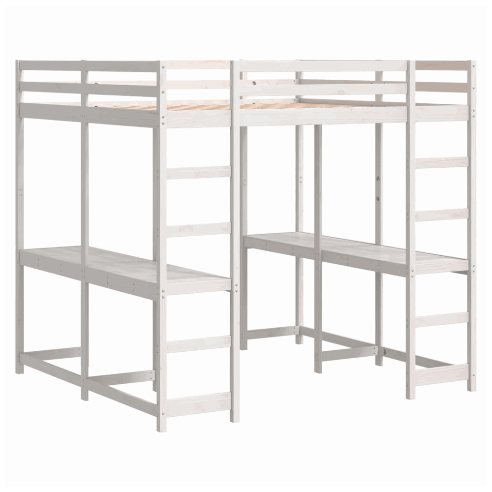 vidaXL Loft Bed with Desk and Ladder White 160x200 cm Solid Wood Pine vidaXL