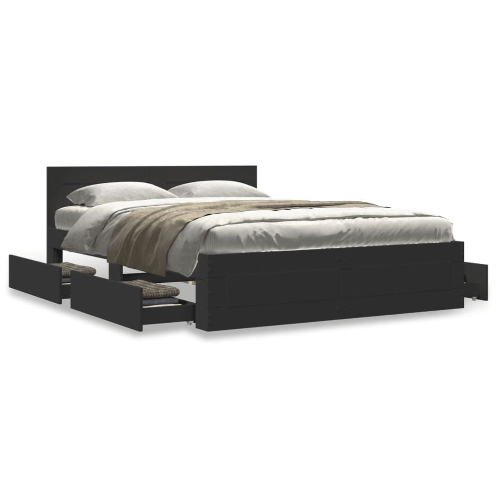 vidaXL Bed Frame with Headboard White 200x200 cm Engineered Wood black vidaXL