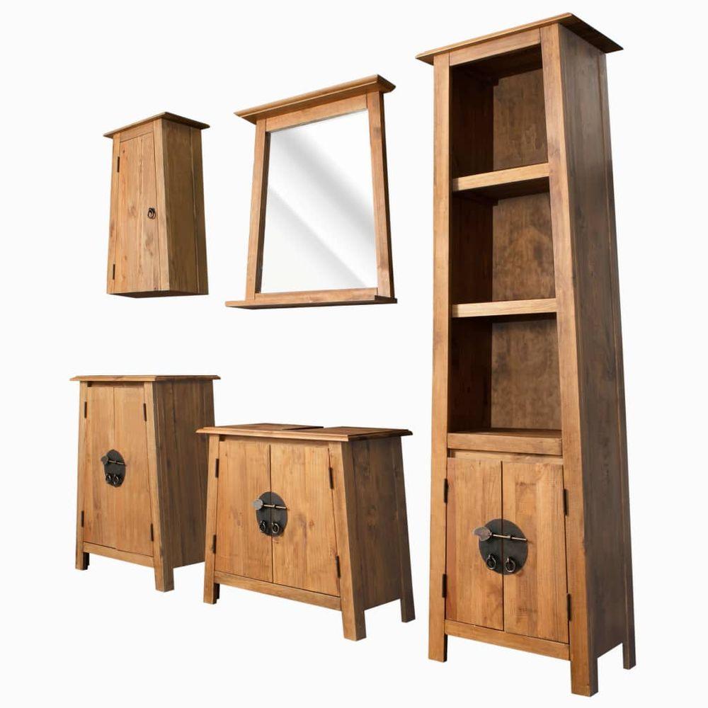 vidaXL 4 Piece Bathroom Furniture Set Solid Wood Pine sink cabinet + tall cabinet + side cabinet + wall cabinet + mirror vidaXL