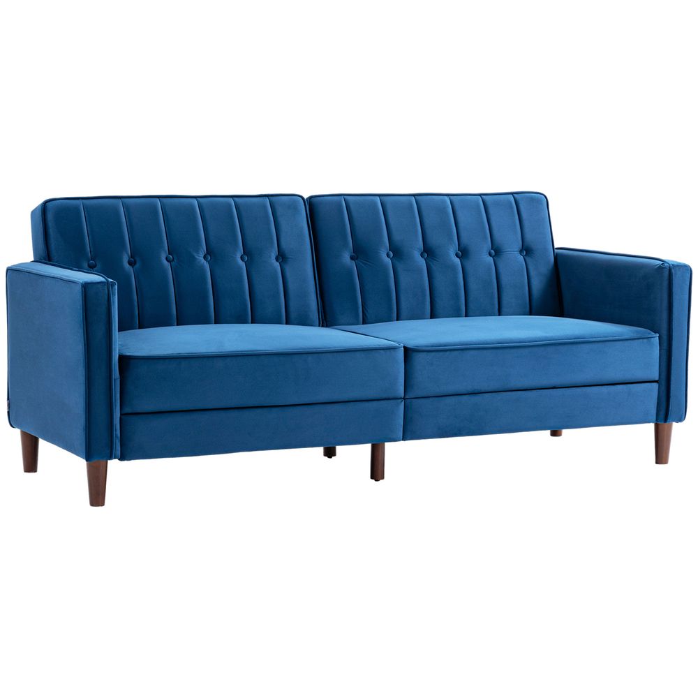 HOMCOM Convertible Sofa Futon Velvet-Touch Tufted Couch Sofa Bed Split Back Blue HOMCOM