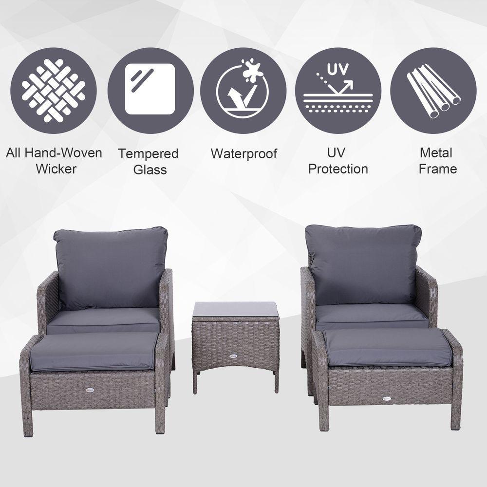 5 Pcs Rattan Furniture Set, Steel Frame-Grey Outsunny