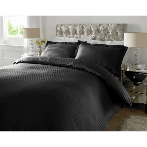 300 TC - 100% Cotton Sateen Stripe Duvet Cover Set Black [King] Xquisite