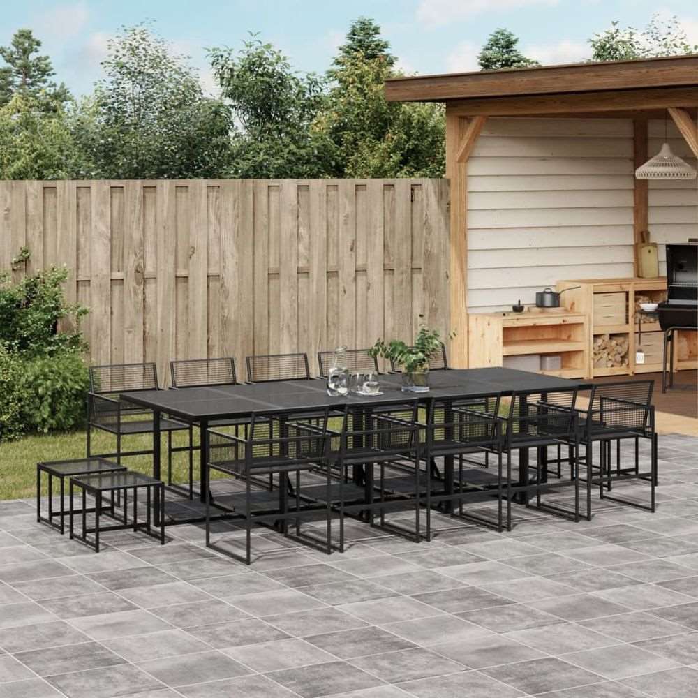 vidaXL 15 Piece Garden Dining Set Black Poly Rattan vidaXL