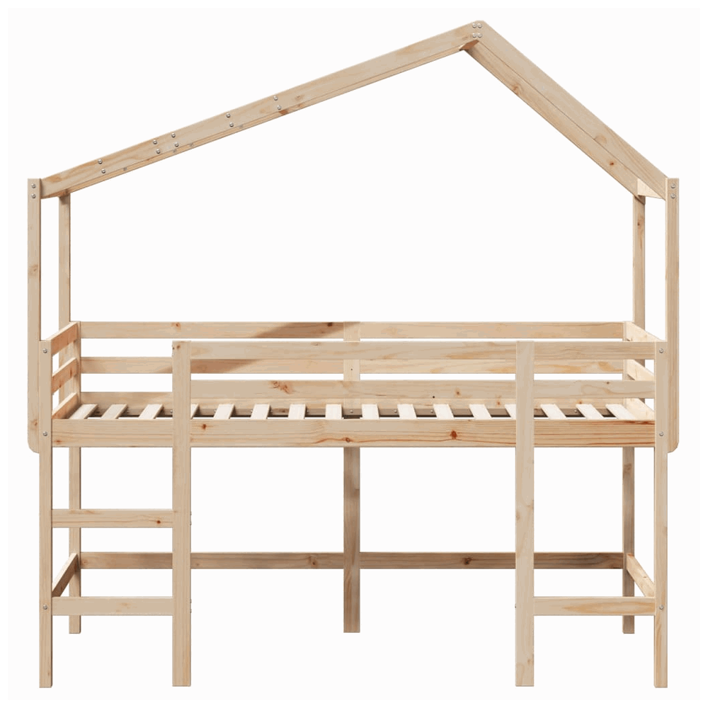 vidaXL Loft Bed with Ladder and Roof 90x200 cm Solid Wood Pine vidaXL