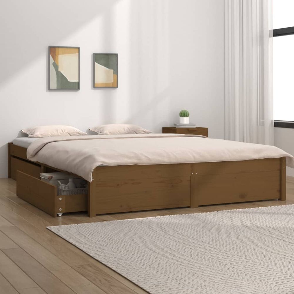 vidaXL Bed Frame with Drawers 120x190 cm Small Double honey brown vidaXL