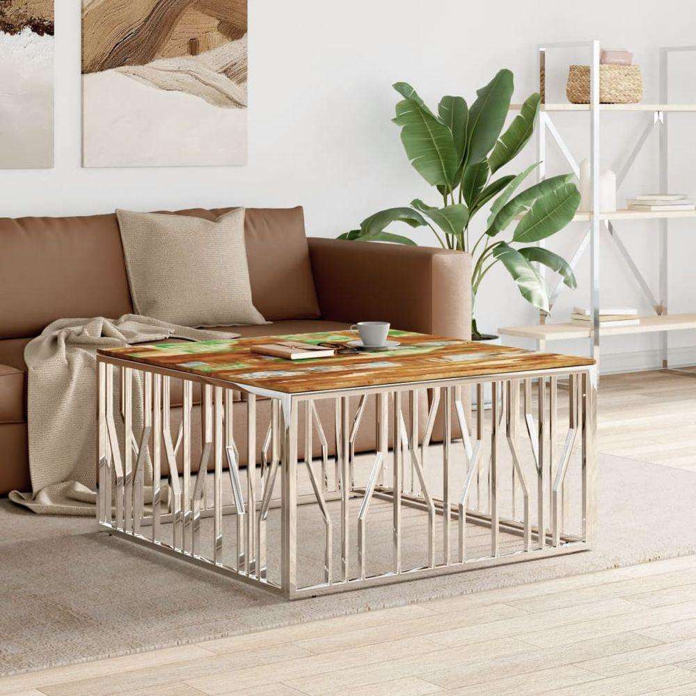 vidaXL Coffee Table 100x100x50 cm Stainless Steel and Glass silver and brown wood vidaXL