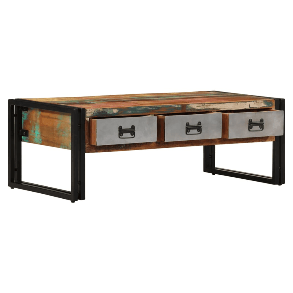 vidaXL Coffee Table with 3 Drawers Solid Reclaimed Wood 100x50x35 cm vidaXL