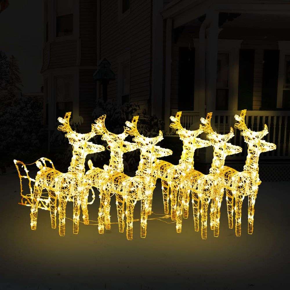 vidaXL Reindeers & Sleigh Christmas Decoration 160 LEDs 130 cm Acrylic warm white vidaXL