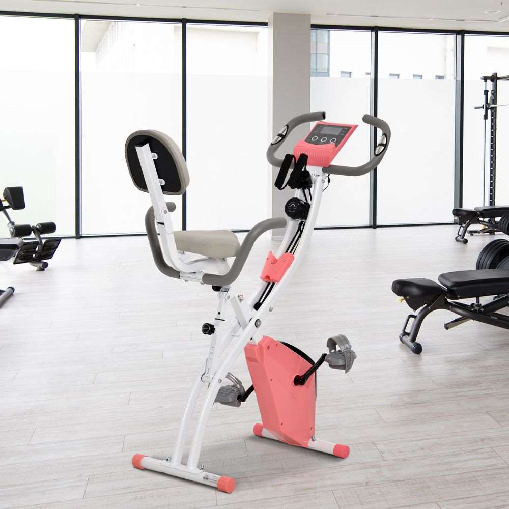 2-In-1 Upright Exercise Bike 8-Level Adjustable with Pulse Sensor Pink HOMCOM Unbranded