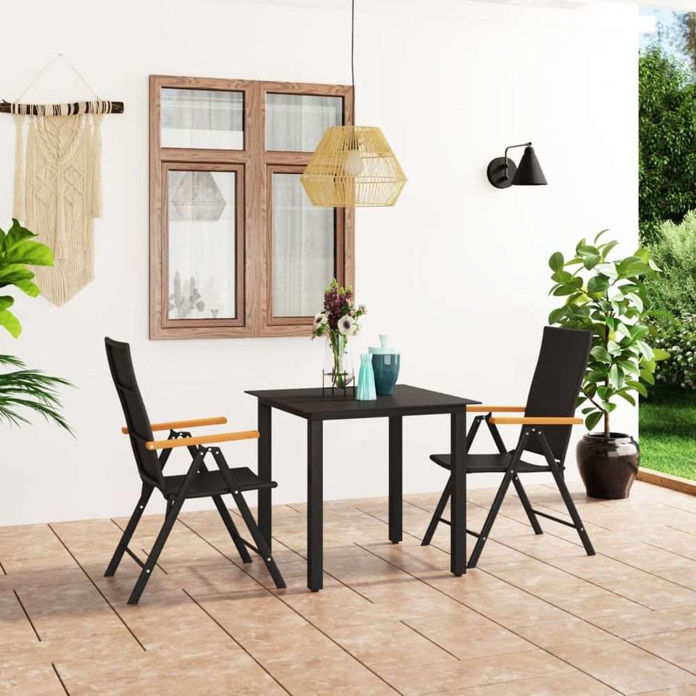 vidaXL 3 Piece Garden Dining Set Black and Brown 3 80 cm table length vidaXL