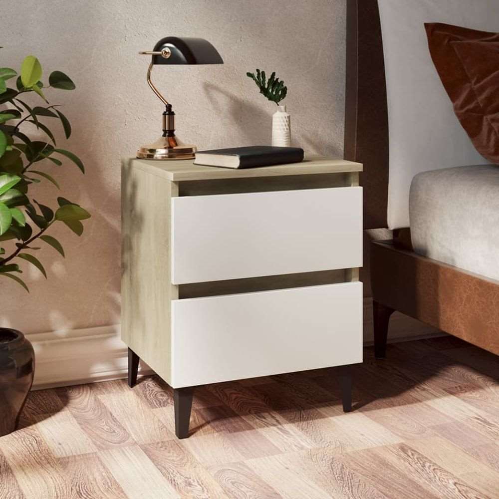 vidaXL Bed Cabinet with Metal Legs Smoked Oak 40x35x50 cm vidaXL