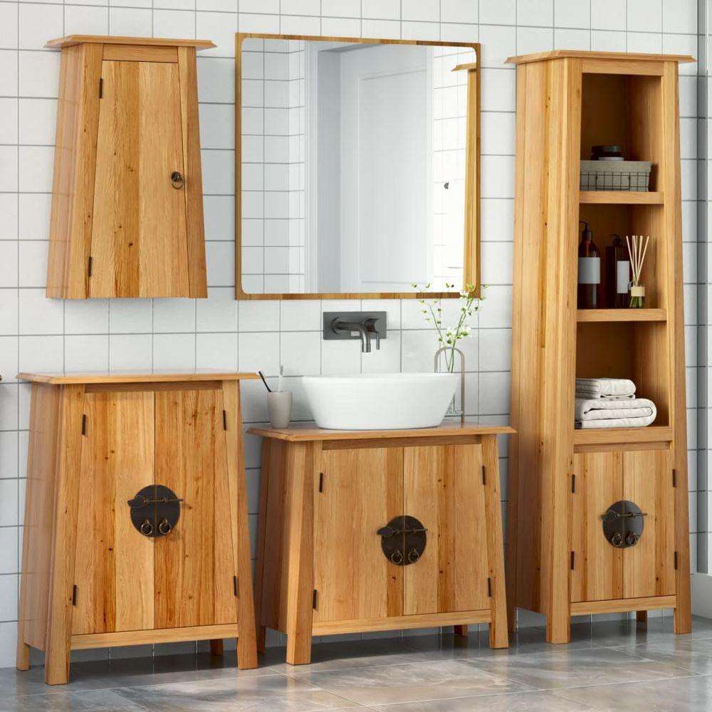 vidaXL 4 Piece Bathroom Furniture Set Solid Wood Pine sink cabinet + tall cabinet + side cabinet + wall cabinet vidaXL