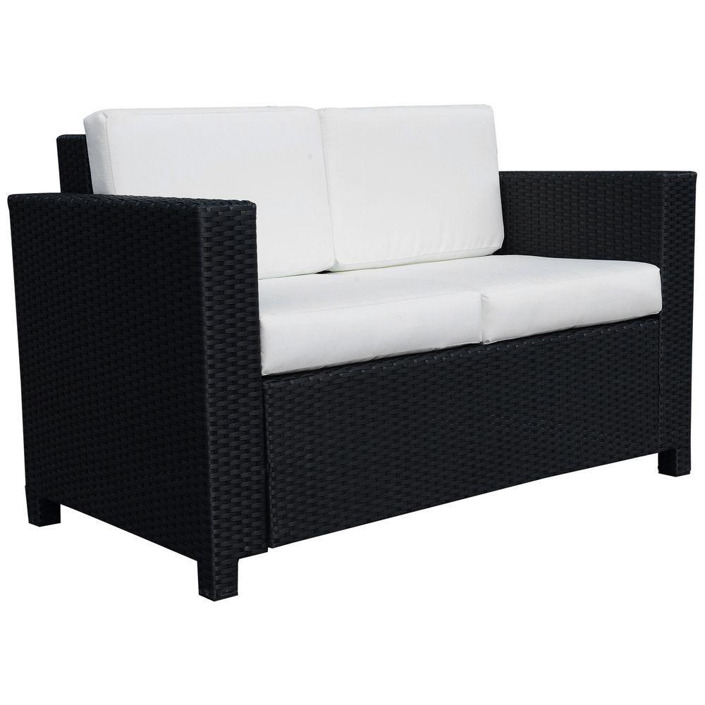 Outsunny 2 Seater Rattan Garden Sofa Black Double Couch Loveseat Wicker Outsunny