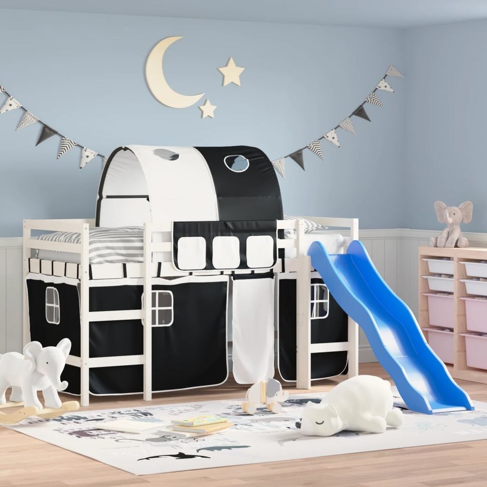 vidaXL Kids' Loft Bed with Tunnel White&Black 80x200cm Solid Wood Pine vidaXL