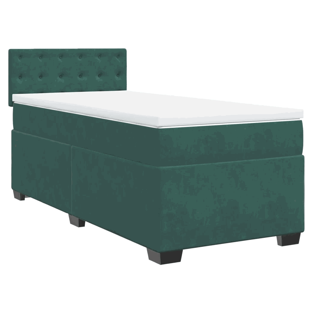 vidaXL Box Spring Bed with Mattress Dark Green 90x190 cm Velvet vidaXL