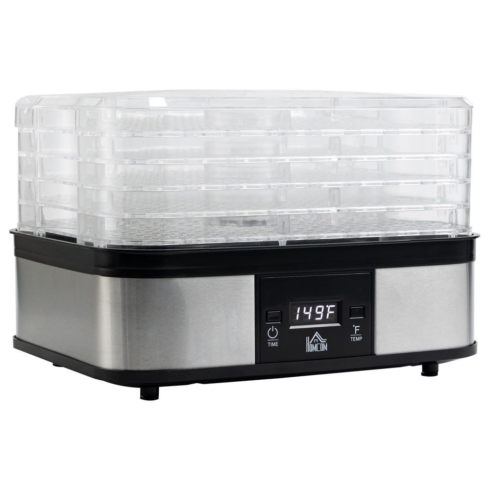 5 Tier Food Dehydrator 245W Stainless Steel Food Dryer Machine Timer LCD Silver HOMCOM