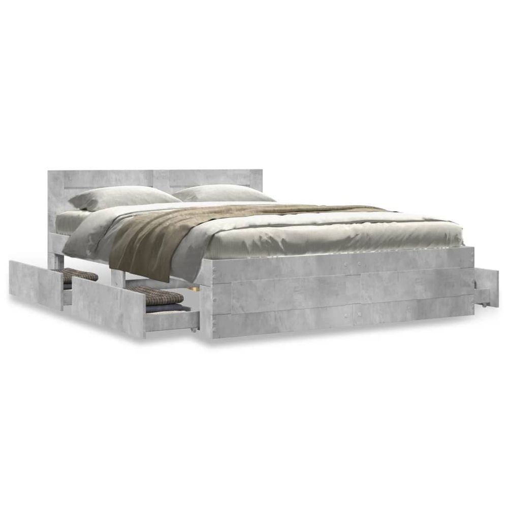 vidaXL Bed Frame with Headboard White 200x200 cm Engineered Wood concrete grey vidaXL