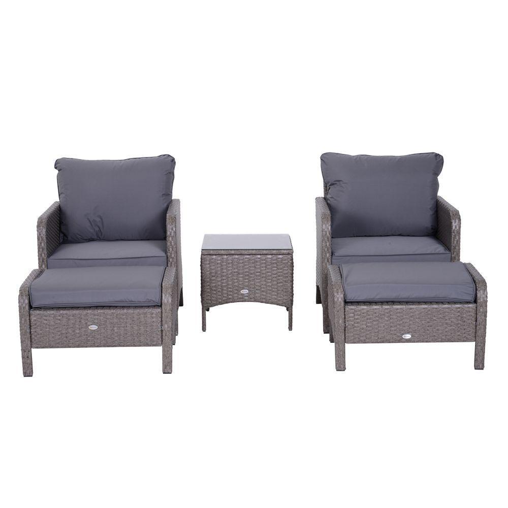 5 Pcs Rattan Furniture Set, Steel Frame-Grey Outsunny