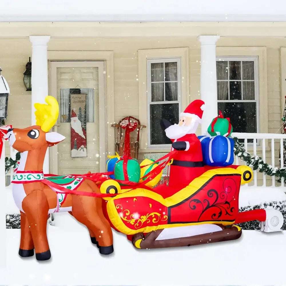 Christmas Inflatables Decoration Santa Claus Riding Sled Reindeer Inflatables Indoor Outdoor Decoration Yard Garden Party Decor N/A