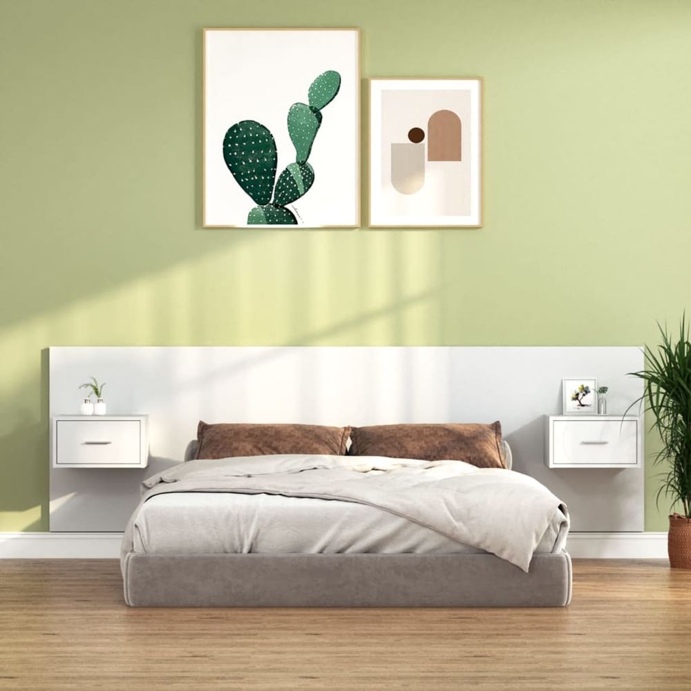 vidaXL Bed Headboard with Cabinets White 160 cm Engineered Wood high gloss white vidaXL