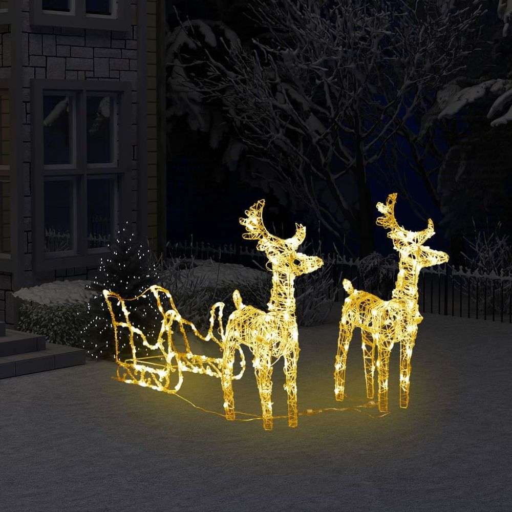 vidaXL Reindeers & Sleigh Christmas Decoration 160 LEDs 130 cm Acrylic vidaXL