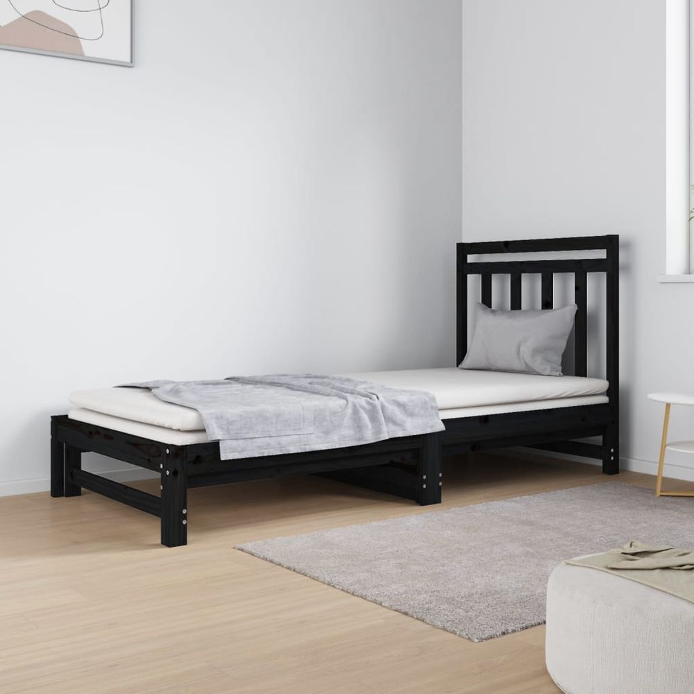 vidaXL Pull-out Day Bed 2x(90x190) cm Solid Wood Pine black vidaXL