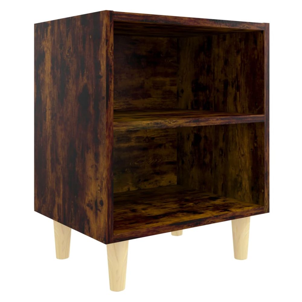 vidaXL Bed Cabinet with Solid Wood Legs Smoked Oak 40x30x50 cm vidaXL