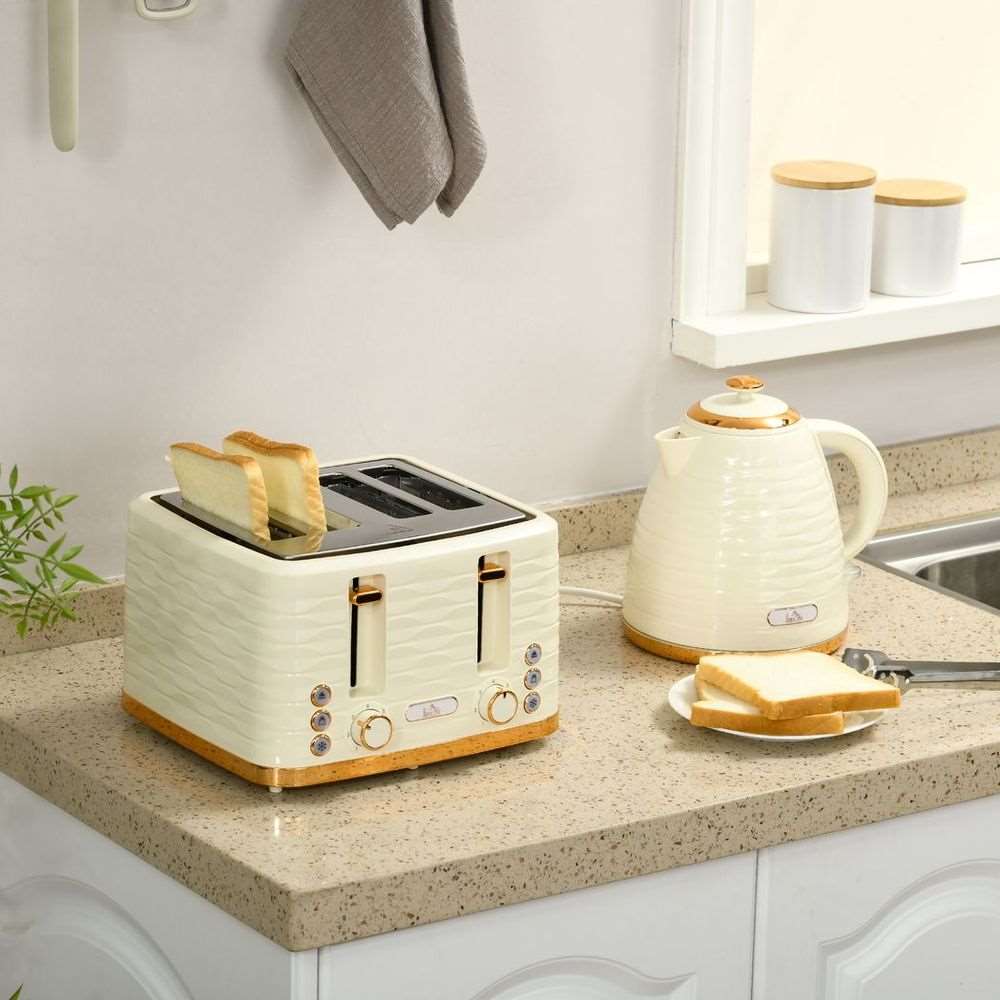 HOMCOM Kettle and Toaster Set 1.7L Rapid Boil Kettle & 4 Slice Toaster Beige HOMCOM