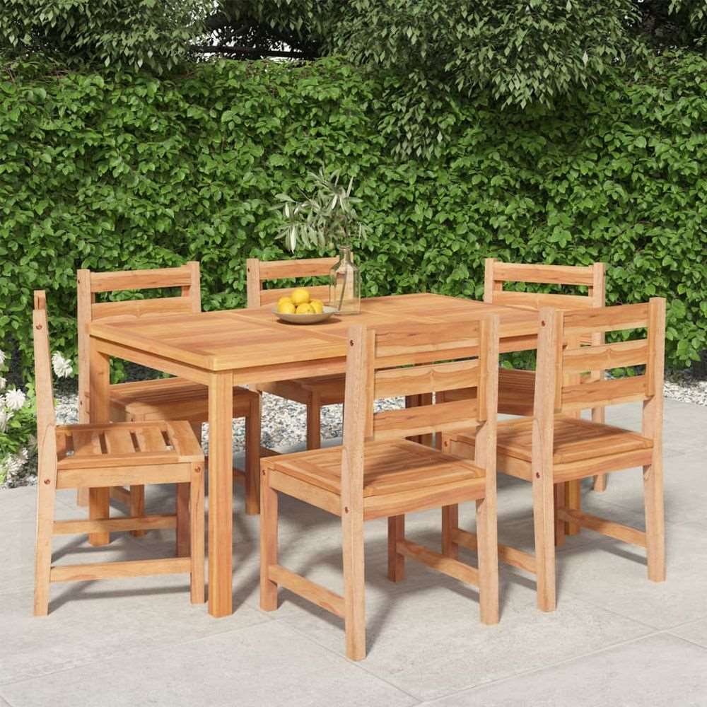 vidaXL 3 Piece Garden Dining Set Solid Wood Teak 6x chair + table 150 cm table length vidaXL