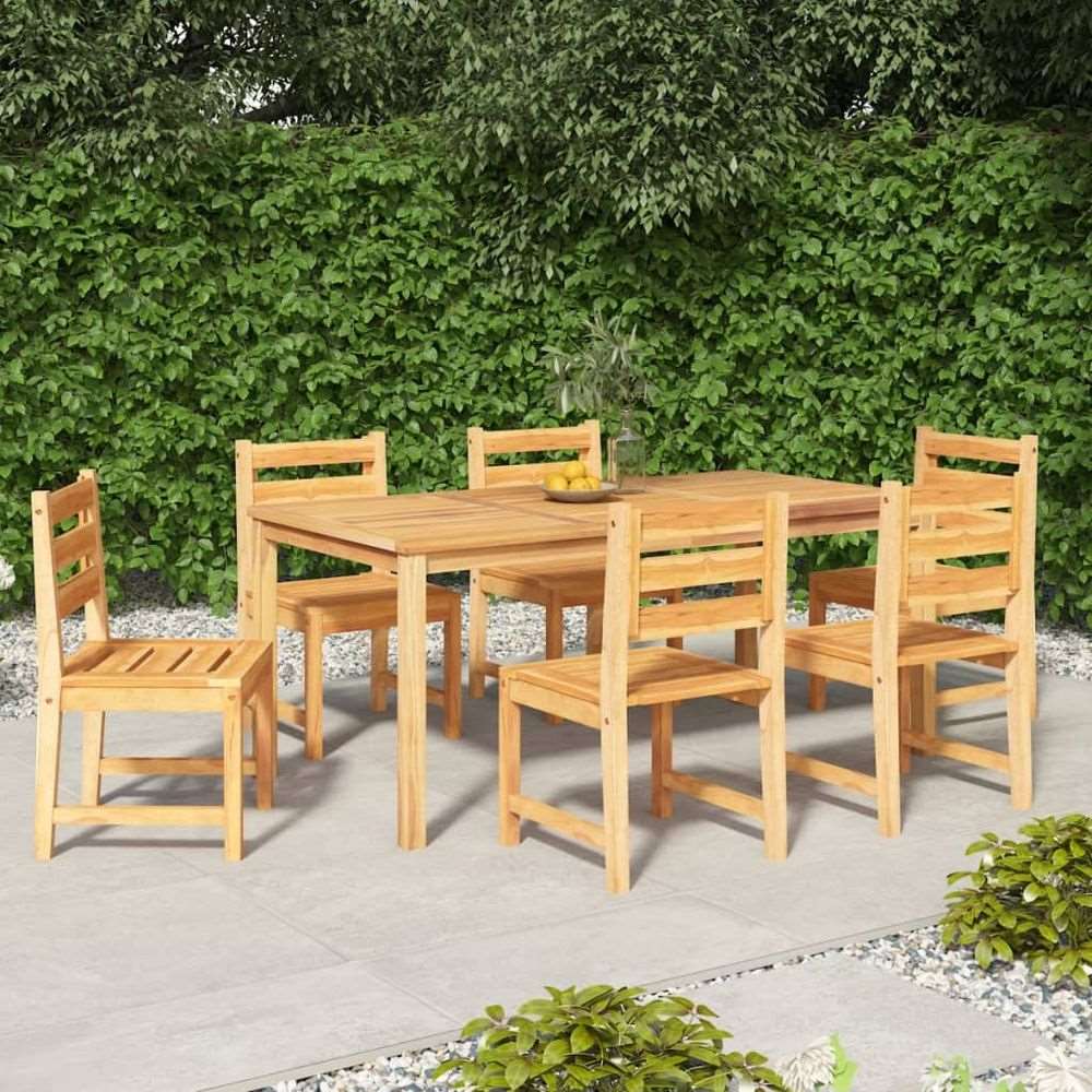 vidaXL 3 Piece Garden Dining Set Solid Wood Teak 6x chair + table 180 cm table length vidaXL