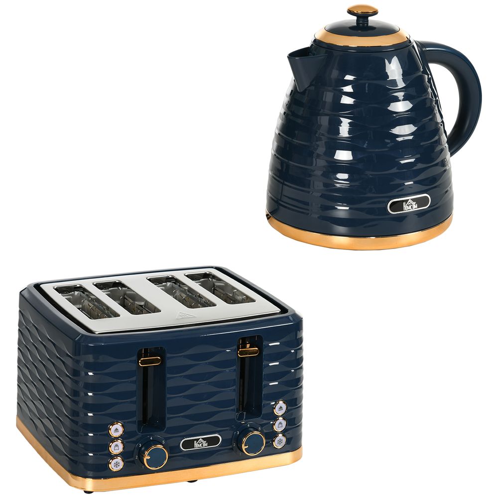 HOMCOM Kettle and Toaster Set 1.7L Rapid Boil Kettle & 4 Slice Toaster Blue HOMCOM