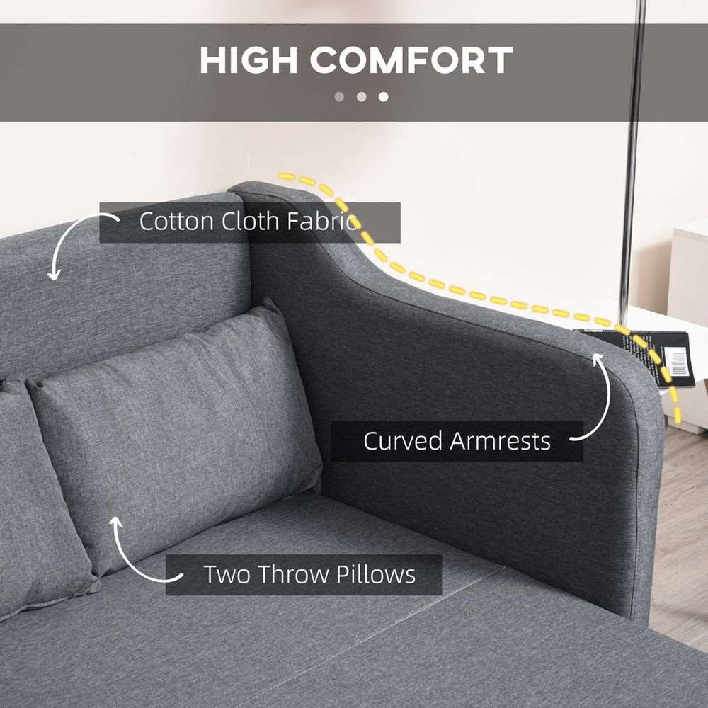 HOMCOM Pull Out Sofa Bed, Fabric 2 Seater Sofa Couch for Living Room, Grey HOMCOM