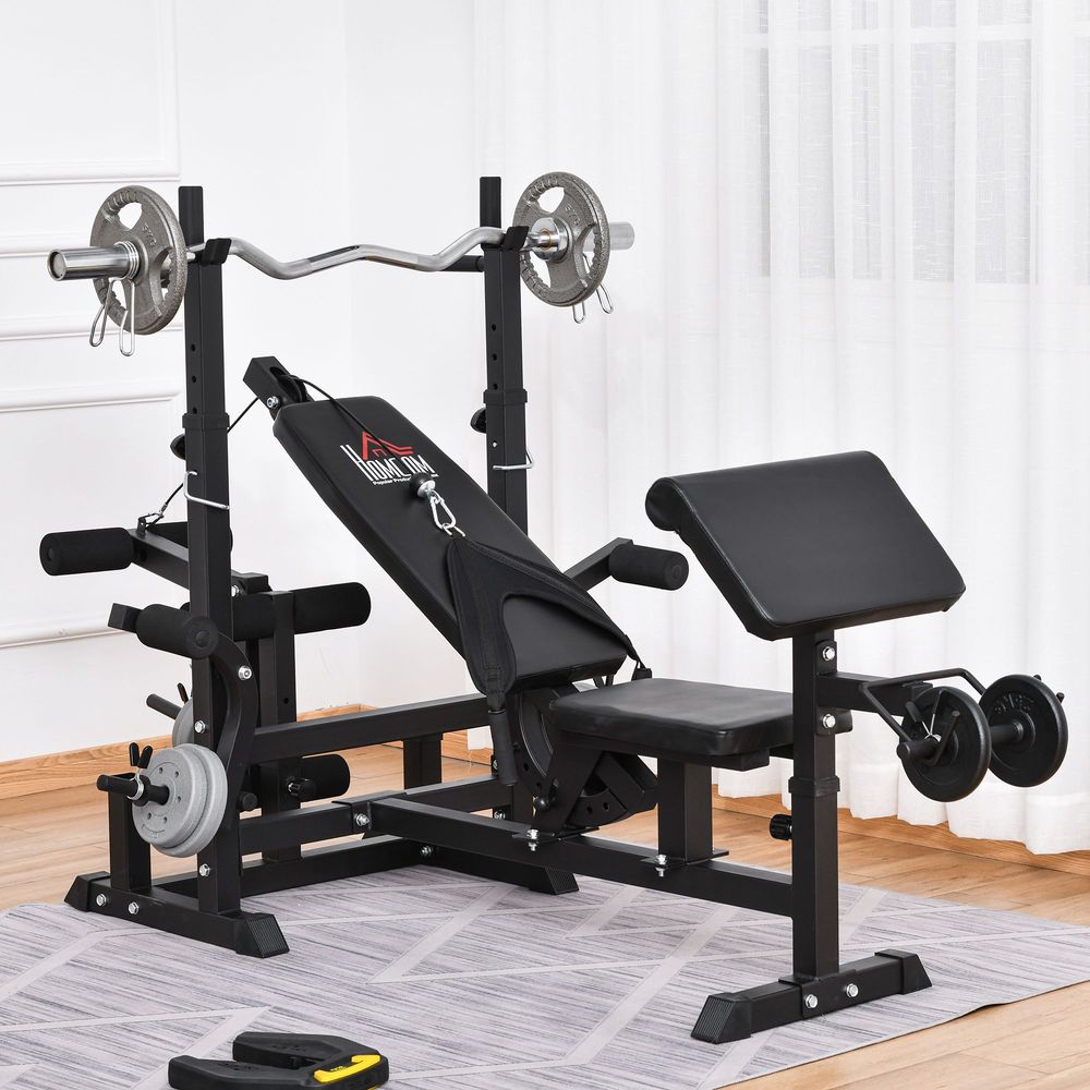 Multi-Exercise Full-Body Weight Bench with Bench Press & Leg Extension HOMCOM Unbranded