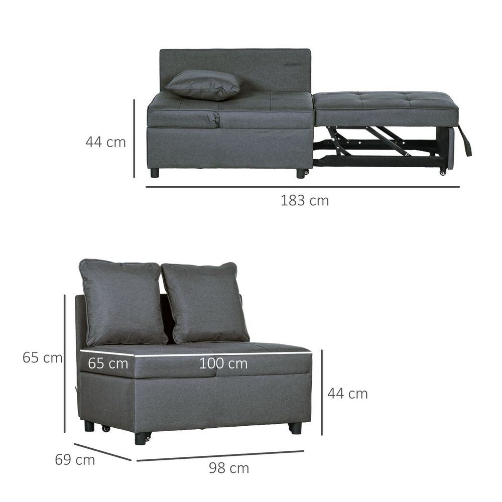 HOMCOM Folding Sleeper Sofa Bed Chair with Pillows, Pocket, Grey HOMCOM