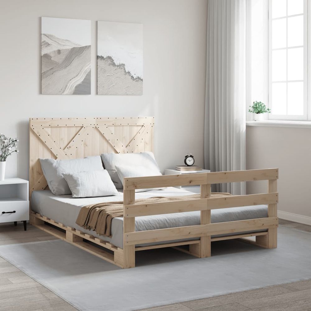 vidaXL Bed Frame with Headboard 160x200 cm Solid Wood Pine vidaXL