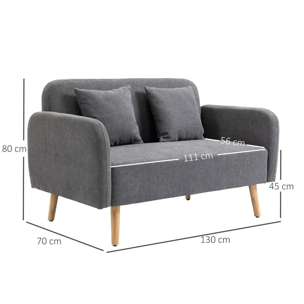 2-Seat Loveseat Sofa Chenille Fabric Upholstered Couch Rubberwood Legs, Grey HOMCOM