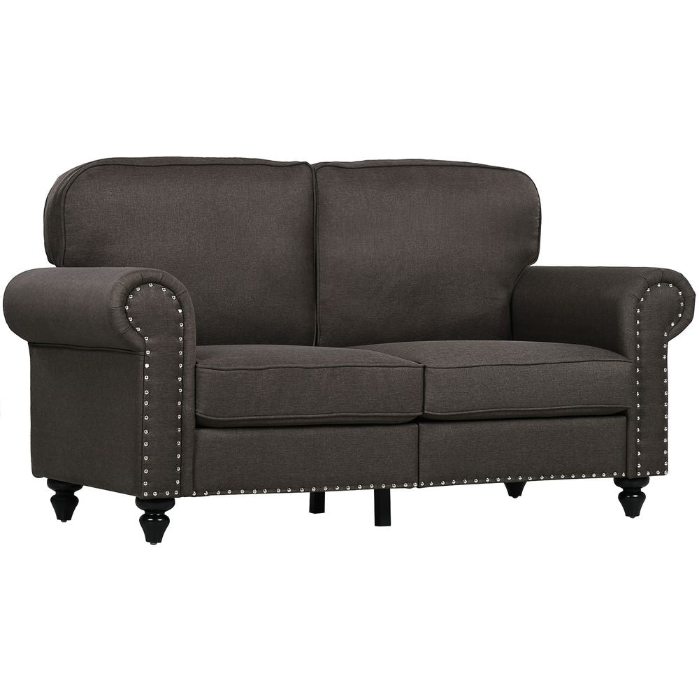 HOMCOM 2 Seater Sofa for Living Room, with Nailhead Trim, Dark Brown HOMCOM