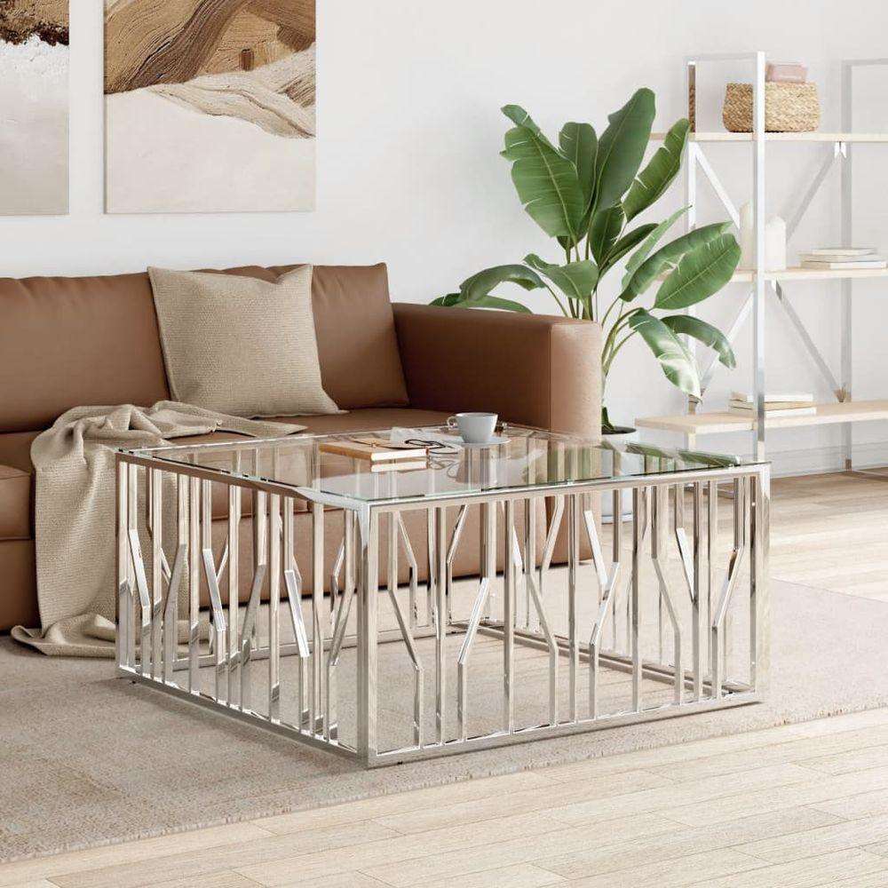 vidaXL Coffee Table 100x100x50 cm Stainless Steel and Glass silver vidaXL