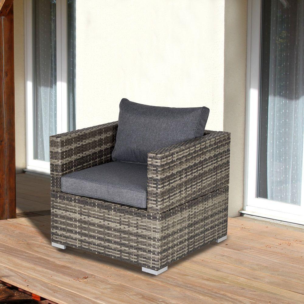 Outdoor Patio Furniture Single Rattan Sofa Chair Padded Cushion Outsunny