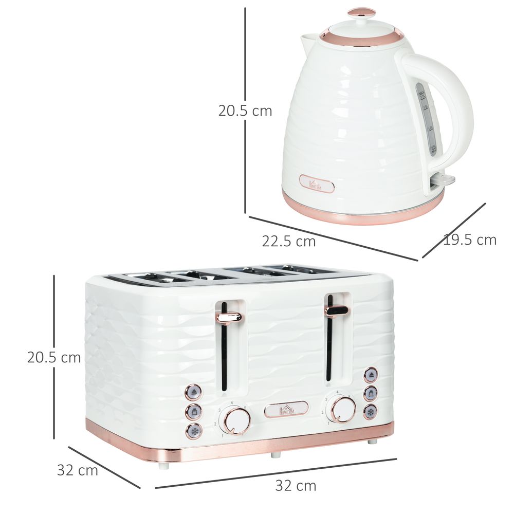 HOMCOM Kettle and Toaster Set 1.7L Rapid Boil Kettle & 4 Slice Toaster White HOMCOM