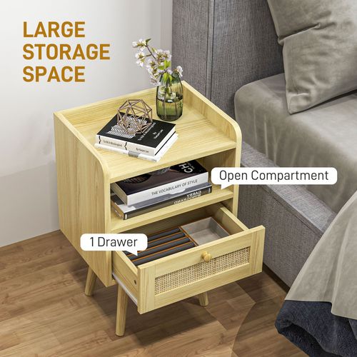 Bedside Tables, Set of 2, Boho Side End Table w/ Drawer, Storage Compartment HOMCOM