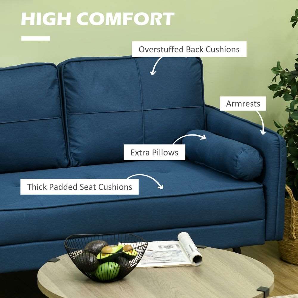 HOMCOM 2 Seater Sofa 143cm Modern Fabric Couch Back Cushions and Pillows, Blue HOMCOM