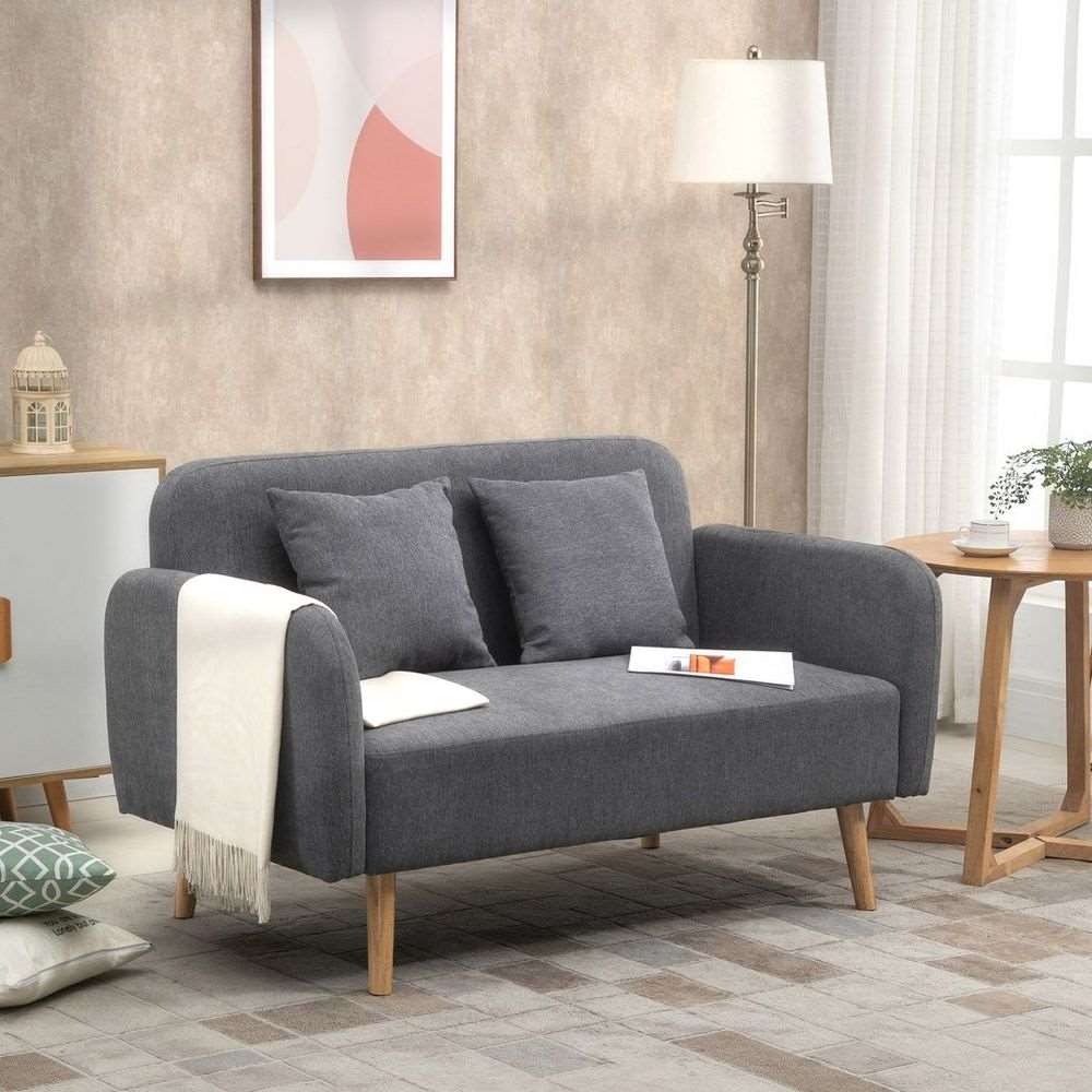 2-Seat Loveseat Sofa Chenille Fabric Upholstered Couch Rubberwood Legs, Grey HOMCOM