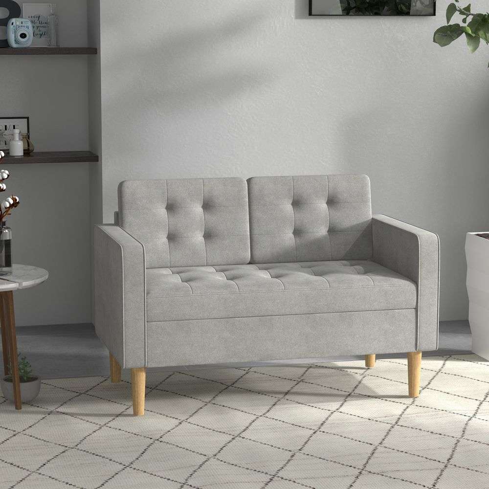 Modern 2 Seater Sofa with Storage Compact Loveseat Sofa for Living Room Grey HOMCOM