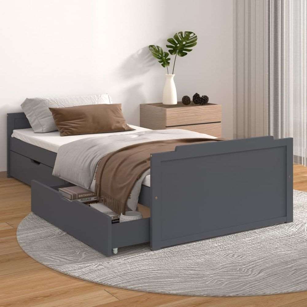 vidaXL Bed Frame with Drawers Solid Wood Pine 90x200 cm dark grey vidaXL