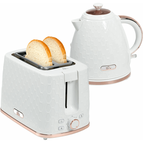 HOMCOM Kettle and Toaster Set 1.7L Fast Boil Kettle & 2 Slice Toaster Set White HOMCOM