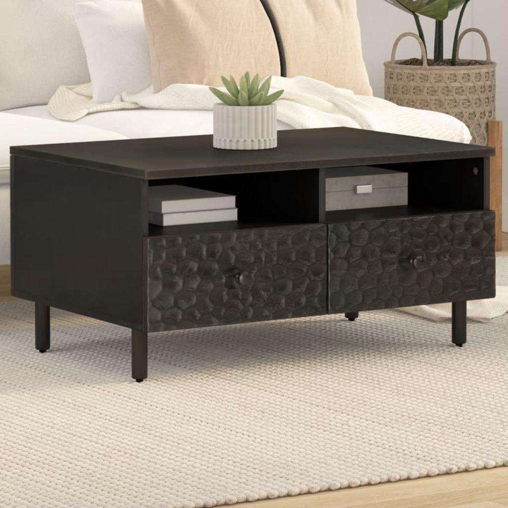 vidaXL Coffee Table Black 80x54x40 cm Solid Wood Mango black solid mango wood vidaXL