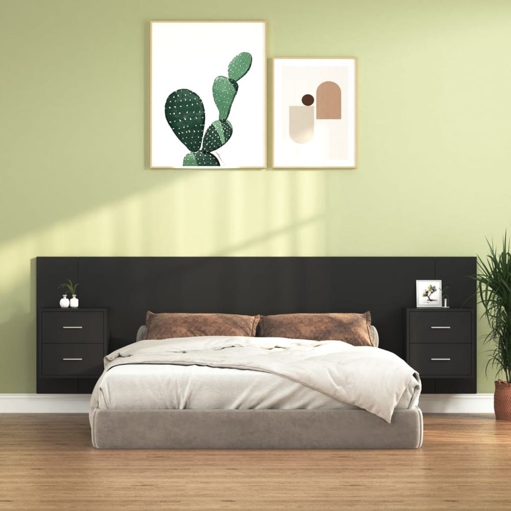 vidaXL Bed Headboard with Cabinets White 160 cm Engineered Wood black vidaXL