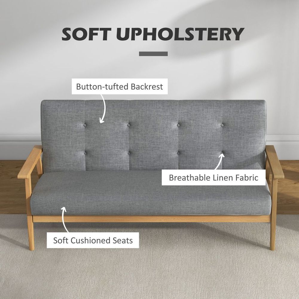 Modern Upholstery Sofa 3-Seater Couch with Button Tufted Backrest Dark Grey HOMCOM